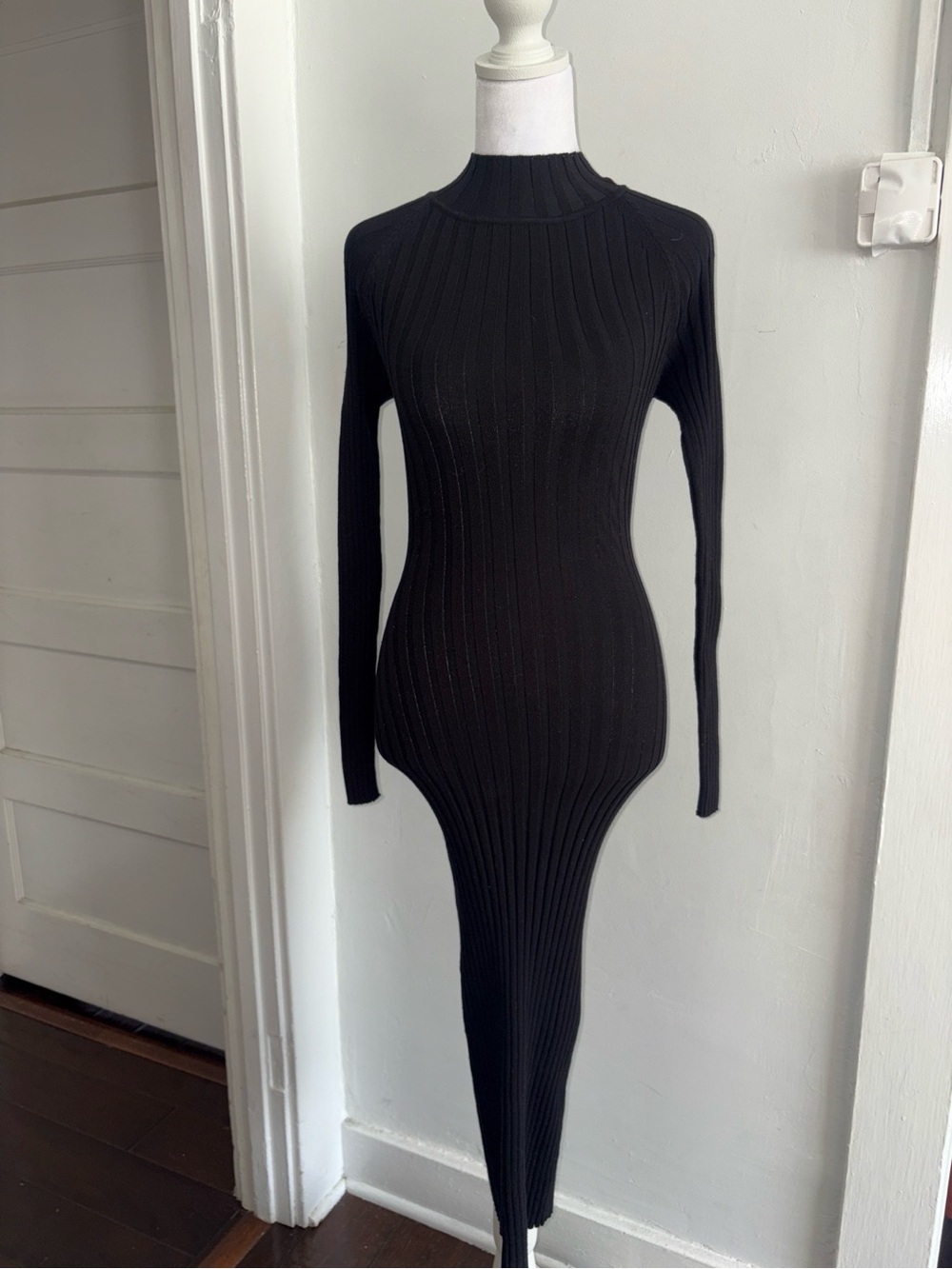 Long Black Ribbed Maxi Bodycon Dress
